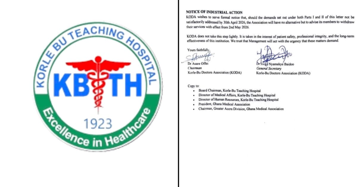 Doctors at Korle-Bu Teaching Hospital have declared an industrial action due to concerns about patient safety.