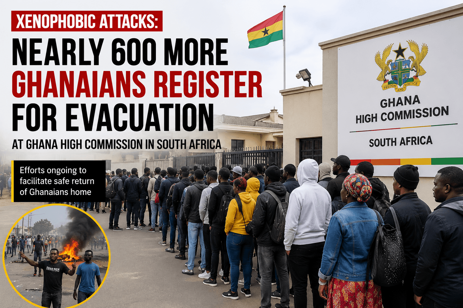 Xenophobia Crisis Deepens: Nearly 600 More Ghanaians Rush to Register for Evacuation from South Africa