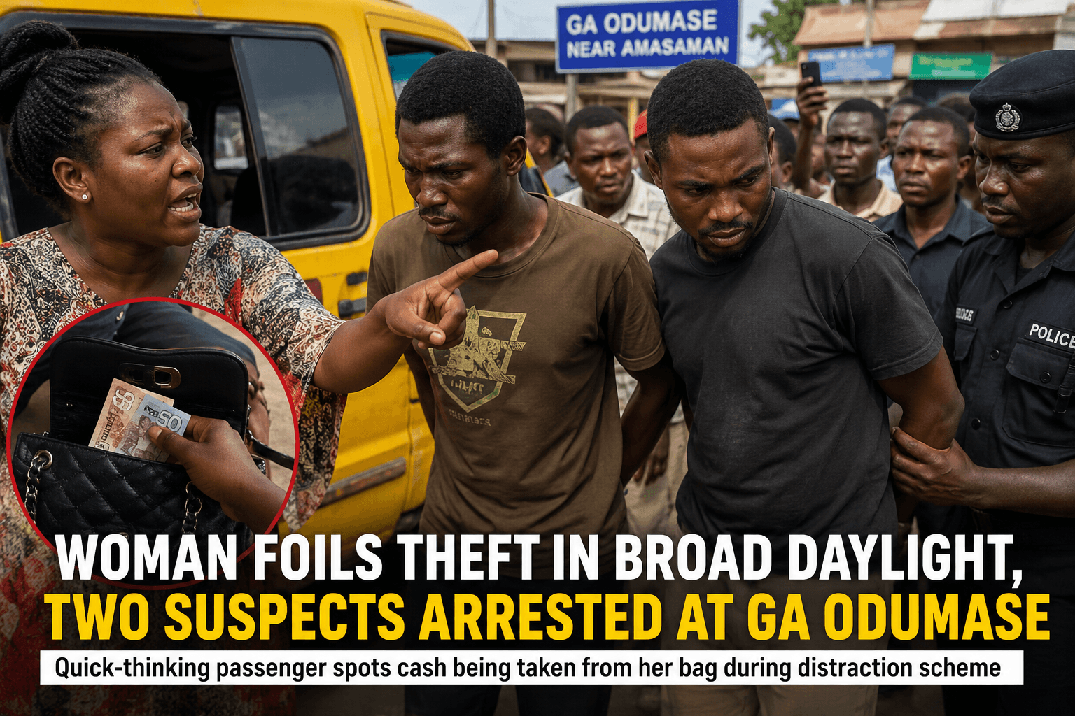 Watch: Woman Foils Alleged Theft Attempt, Two Suspects Arrested at Ga Odumase