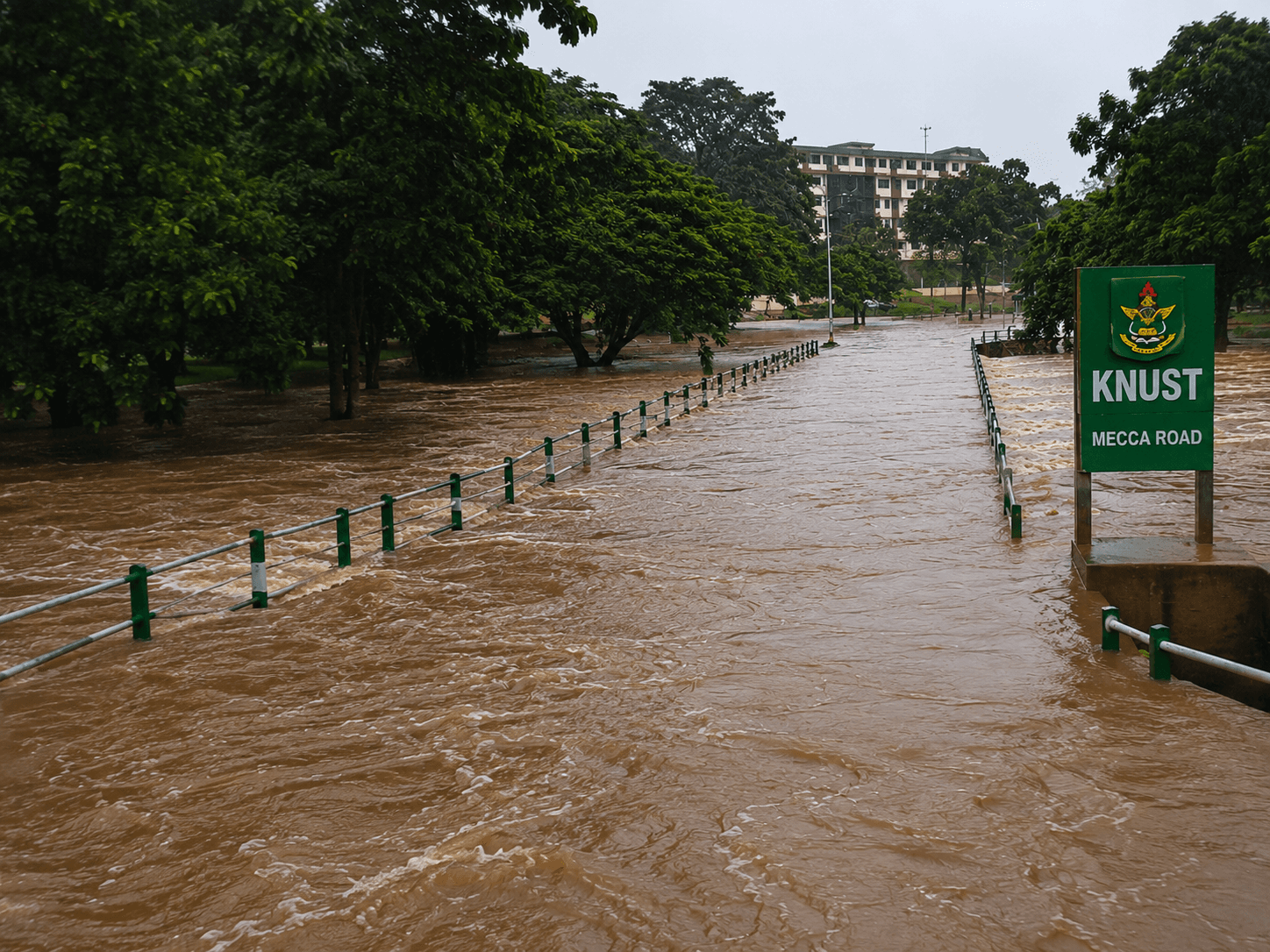 Watch: Heavy Rains Flood KNUST Campus, Submerge Mecca Road Bridge