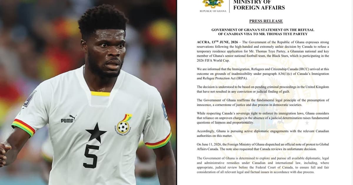 Ghana Challenges Canada Over Thomas Partey Ban, Cites Presumption of Innocence