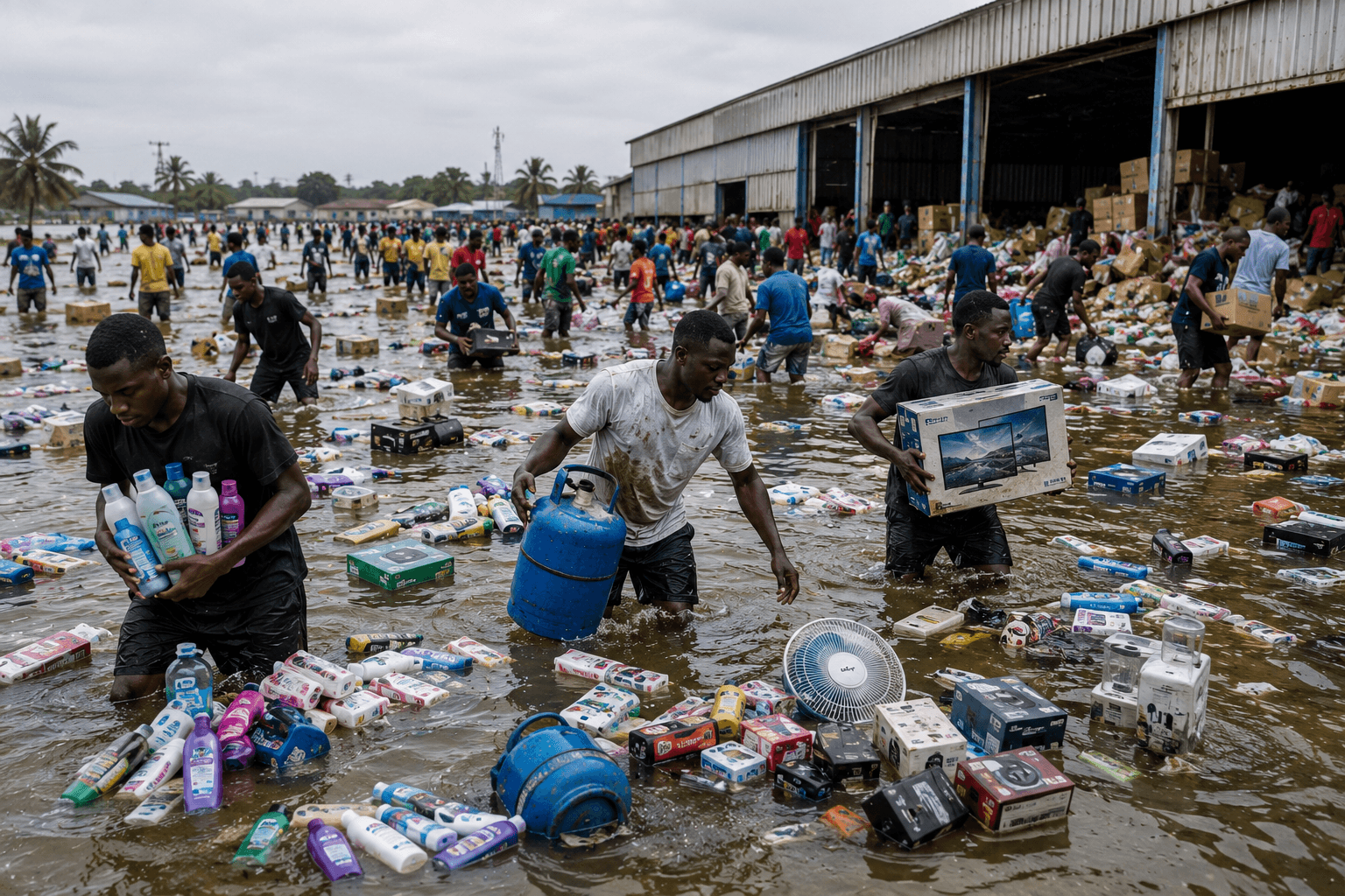 Flood Chaos Turns Into Shopping Spree as Residents Grab Warehouse Goods