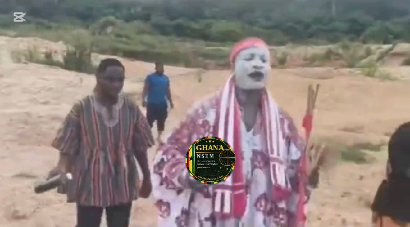 WATCH: Fetish Priest Storms Galamsey Site, Destroys Mining Equipment Over River Destruction