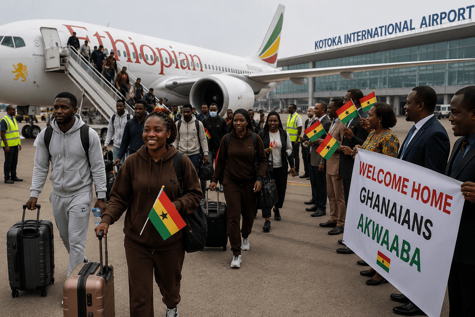 Watch:First Batch of 300 Evacuated Ghanaians Arrive in Accra from South Africa