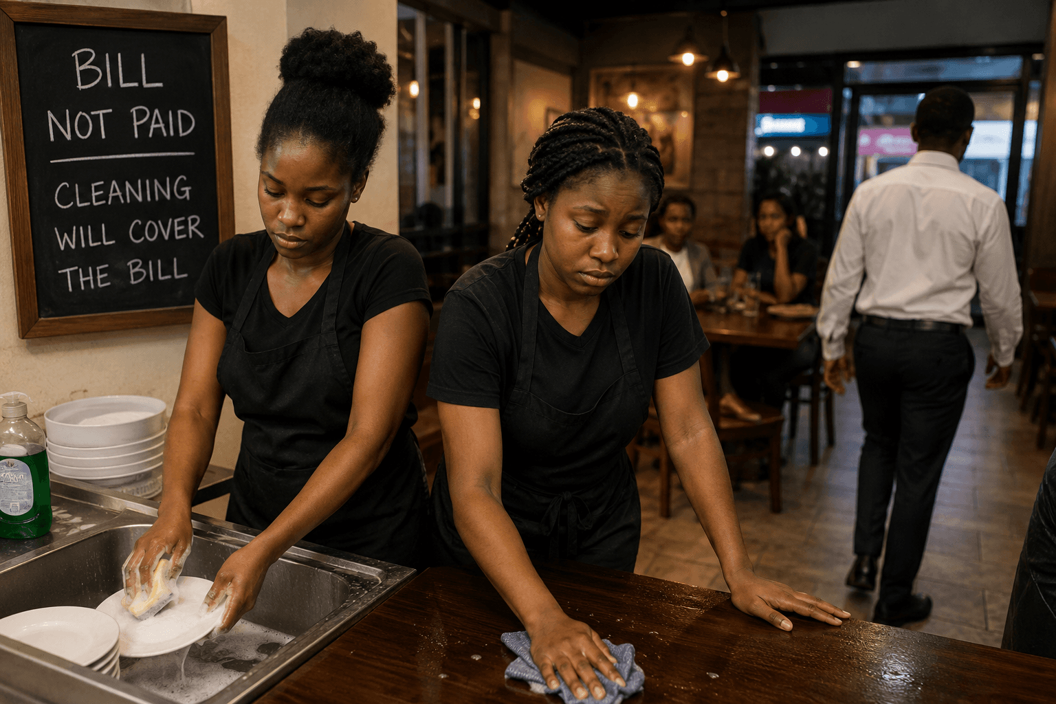 Watch:Two Women Forced to Work as Cleaners After Man Allegedly Flees Without Paying Restaurant Bill